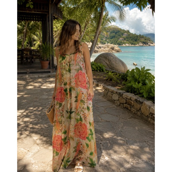 Eterna Dresses & Skirts - Etern Floral Parrot Silk Blend Maxi Dress